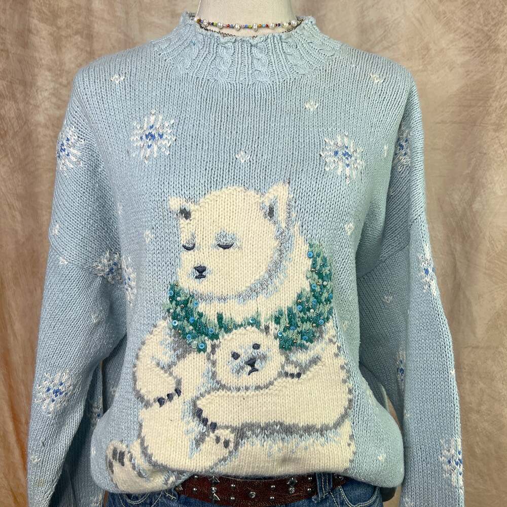 Vintage Polar Bear Holiday Sweater Marisa Christina 1995 Christmas Collection